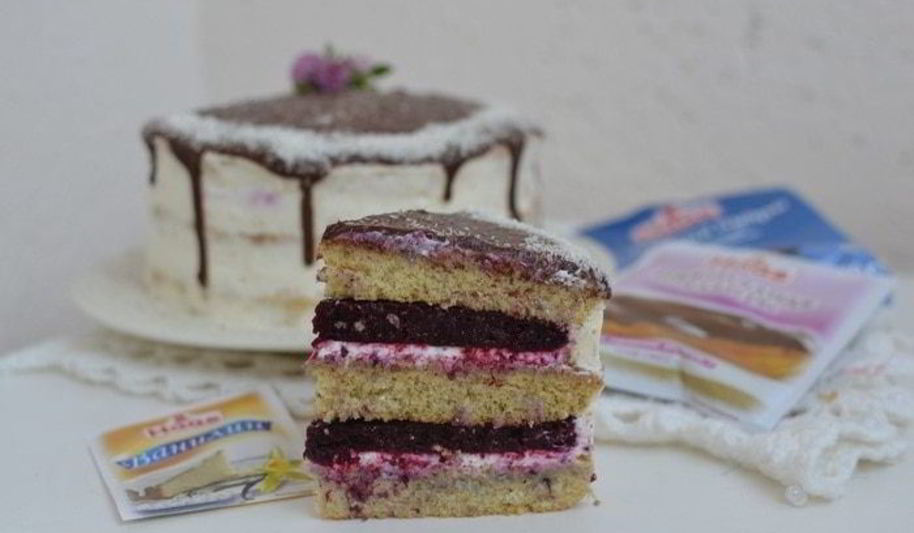 Рецепт ванильный торт с ягодным компоте