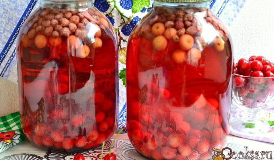 Рецепт вишнево-клубничный компот с мятой на зиму