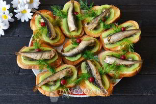 Бутерброды со шпротами и киви