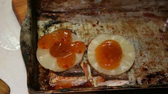 ШАГ 16. курица с печенью под ананасом и мясной бутерброд