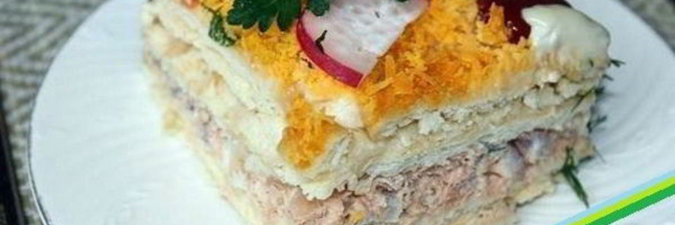 Закусочный бутербродный торт с рыбой