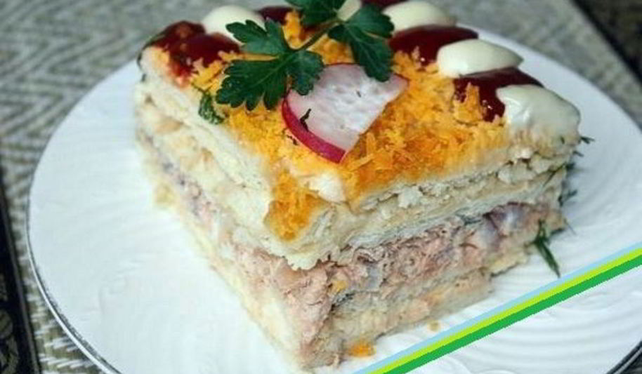 Рецепт закусочный бутербродный торт с рыбой