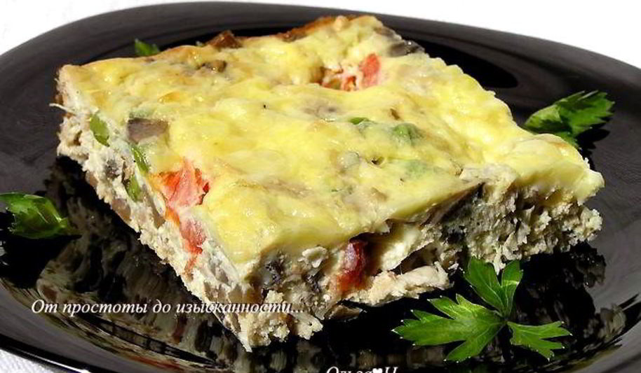 Рецепт фриттата с курицей, грибами и зеленым горошком