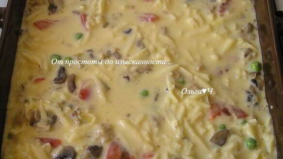 ШАГ 4. фриттата с курицей, грибами и зеленым горошком