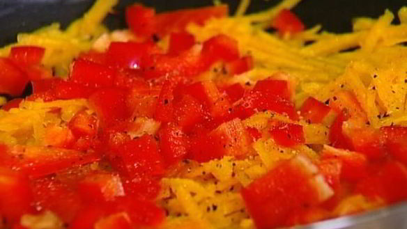 ШАГ 5. фриттата с тыквой, зеленым горошком и сладким перцем