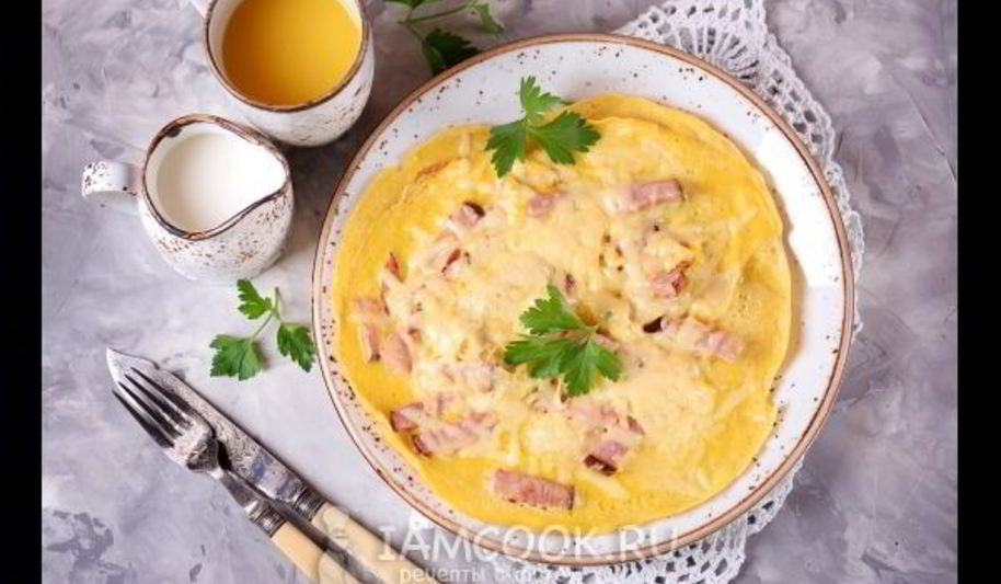 Рецепт омлет с ветчиной и сыром на сковороде