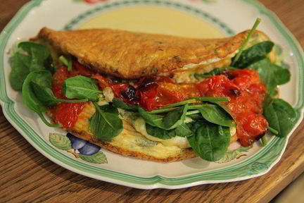 Омлет со шпинатом и помидорами черри