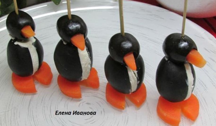 Рецепт пингвины из маслин, фаршированные мягким сыром