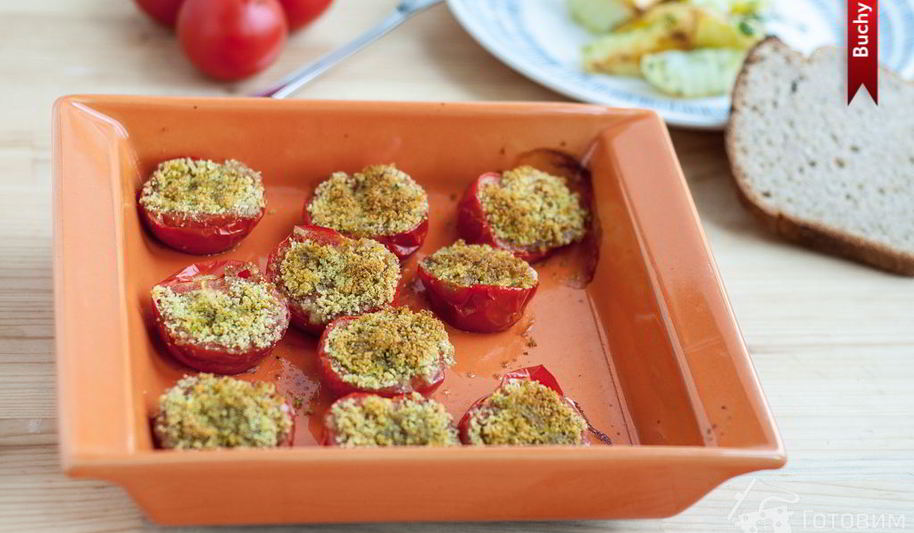 Рецепт помидоры, фаршированные хлебными крошками, зеленью и чесноком