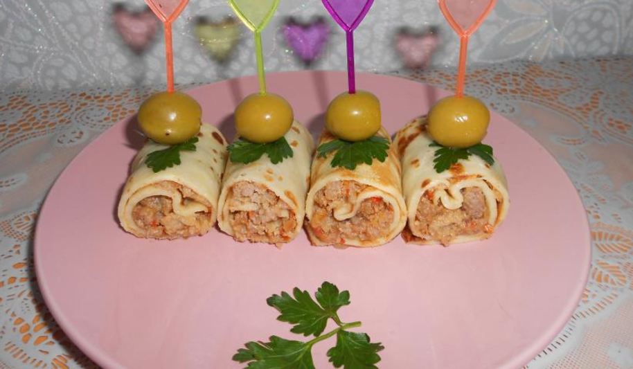 Рецепт блинные рулетики с мясной начинкой