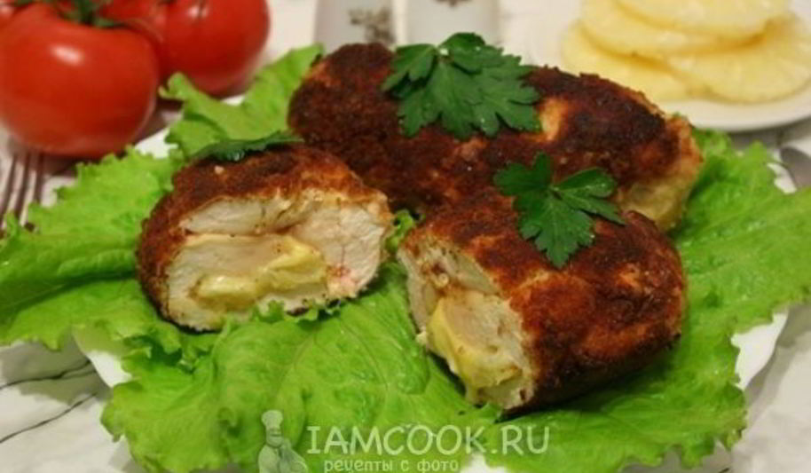 Рецепт куриные рулетики с ананасами и сыром