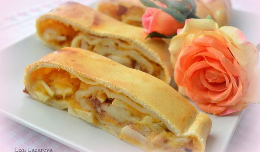 Рецепт рулет из сметанного теста с тыквенно-яблочной начинкой