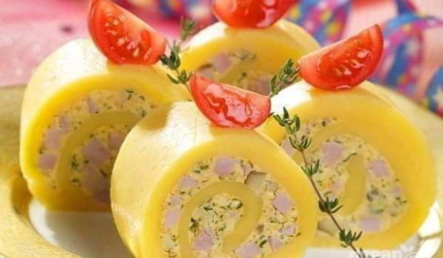 Рецепт рулет из сыра, ветчины и шампиньонов