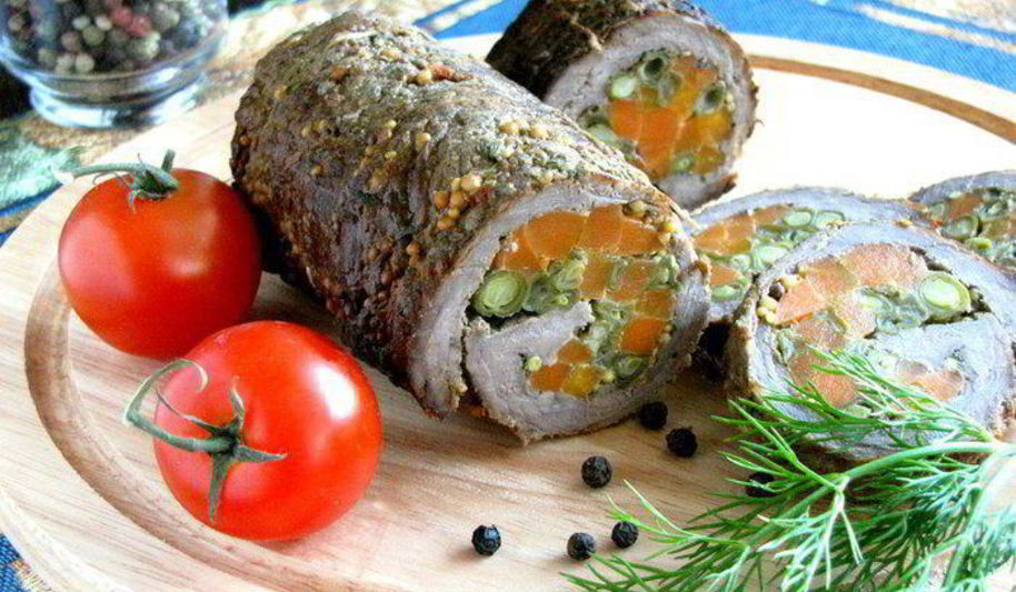 Рецепт рулет из телятины с овощами