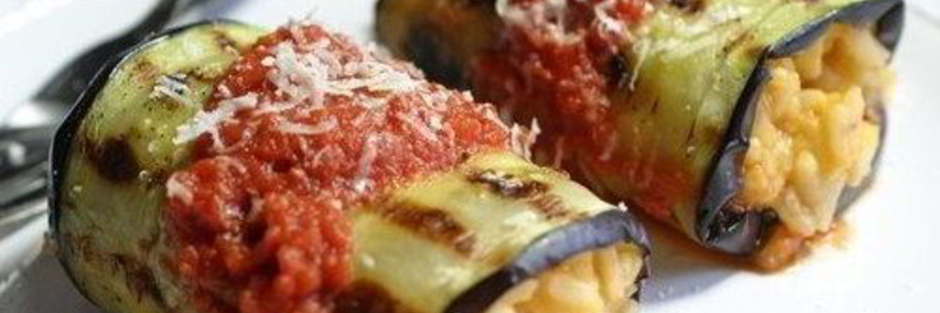 Рулеты из баклажанов с ризотто