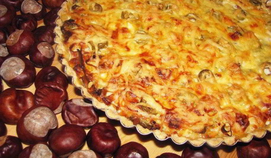 Рецепт тарт 3 сыра с пореем, балыком и оливками