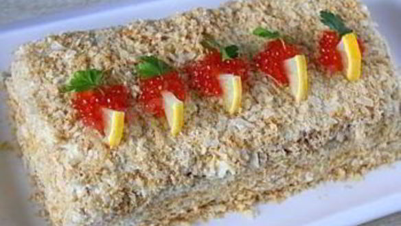 ШАГ 6. закусочный торт наполеон с икрой и печенью трески